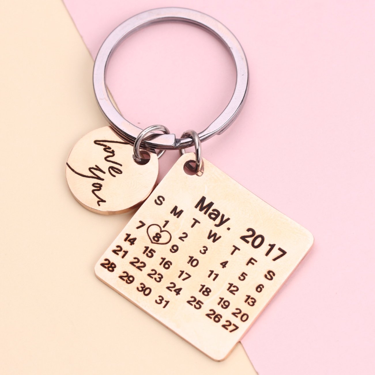 Personalized Calendar Keychain Keychain GrindStyle Rose Gold 