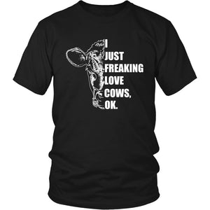 I Just Freaking Love Cows, OK T-shirt teelaunch District Unisex Shirt Black S