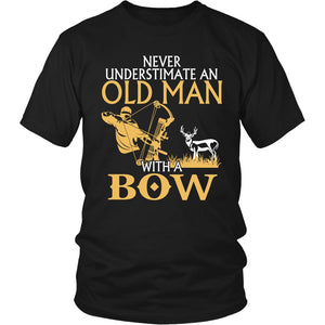 Never Underestimate An Old Man With A Bow T-shirt teelaunch District Unisex Shirt Black S