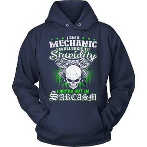 Mechanic - I'm Allergic To Stupidity T-shirt teelaunch Unisex Hoodie Navy S