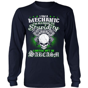 Mechanic - I'm Allergic To Stupidity T-shirt teelaunch District Long Sleeve Shirt Navy S