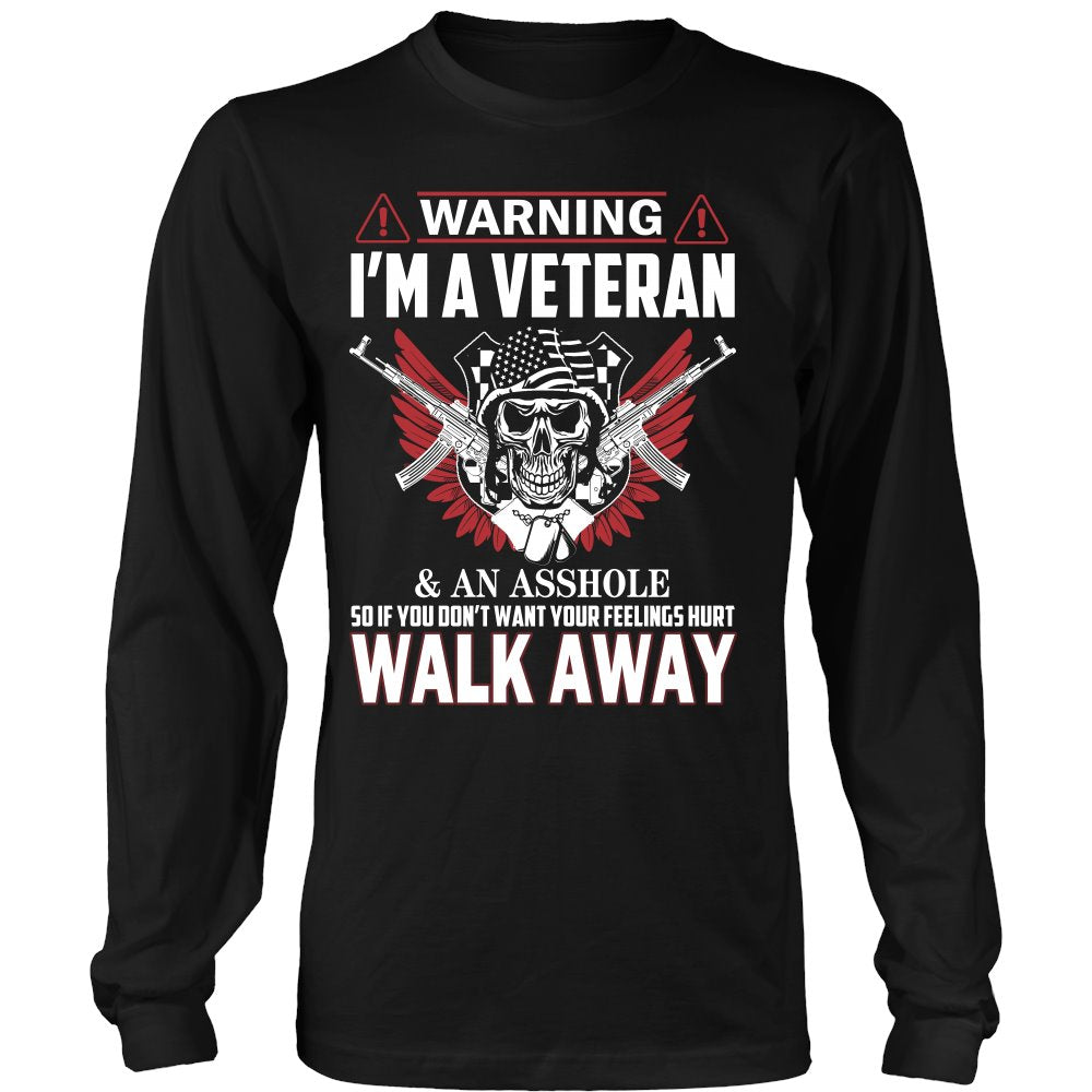 Warning - I Am A Veteran T-shirt teelaunch District Long Sleeve Shirt Black S