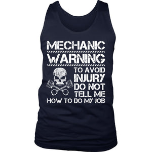 Mechanic Warning! T-shirt teelaunch District Mens Tank Navy S