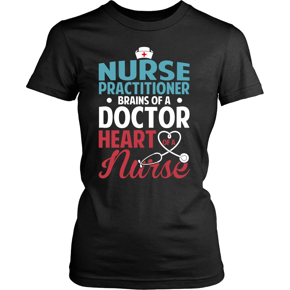 Nurse Practitioner - Brains Of A Doctor Heart Of A Nurse T-shirt teelaunch District Womens Shirt Black XS