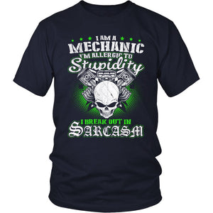 Mechanic - I'm Allergic To Stupidity T-shirt teelaunch District Unisex Shirt Navy S