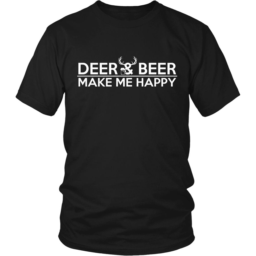 Deer And Beer Make Me Happy T-shirt teelaunch District Unisex Shirt Black S