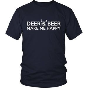 Deer And Beer Make Me Happy T-shirt teelaunch District Unisex Shirt Navy S