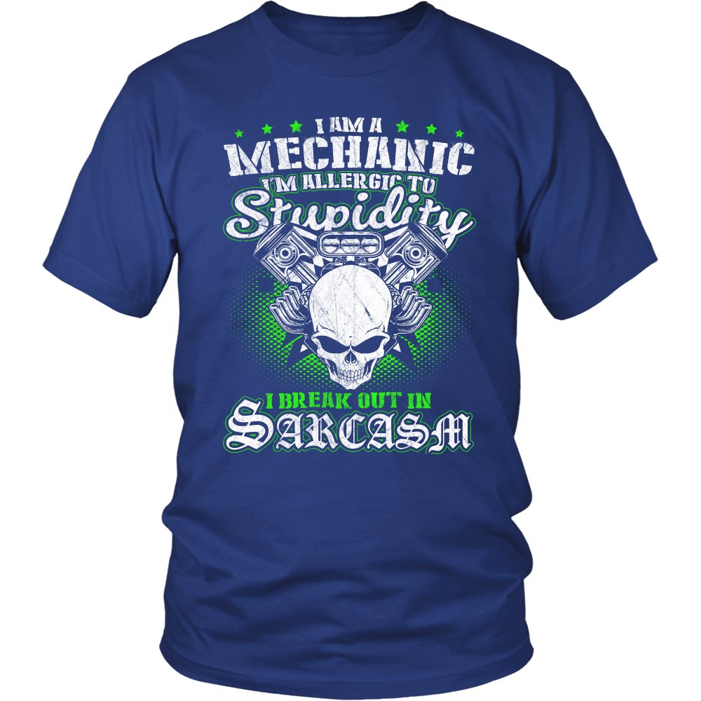 Mechanic - I'm Allergic To Stupidity T-shirt teelaunch District Unisex Shirt Royal Blue S