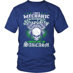 Mechanic - I'm Allergic To Stupidity T-shirt teelaunch District Unisex Shirt Royal Blue S