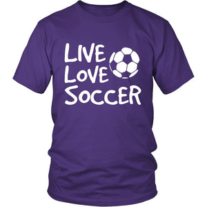 Live Love Soccer T-shirt teelaunch District Unisex Shirt Purple S