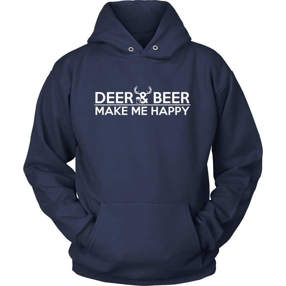 Deer And Beer Make Me Happy T-shirt teelaunch Unisex Hoodie Navy S
