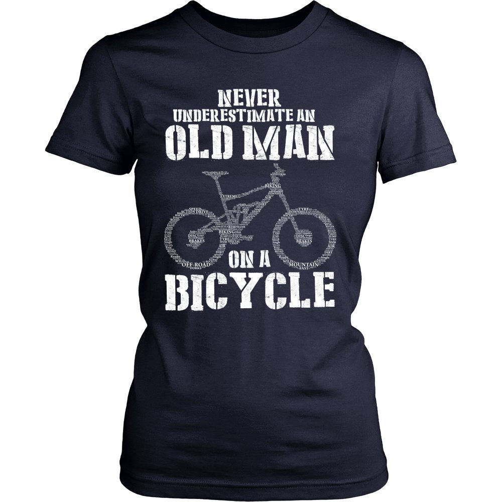 Never Underestimate An Old Man On A Bicycle T-shirt teelaunch District Womens Shirt Navy S