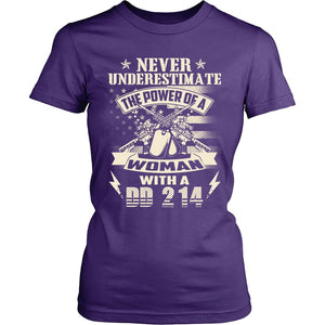 Never Underestimate The Power Of A Woman With A DD 214 T-shirt teelaunch District Womens Shirt Purple S
