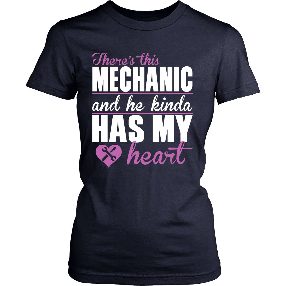 There's This Mechanic And He Kinda Has My Heart T-shirt teelaunch District Womens Shirt Navy S