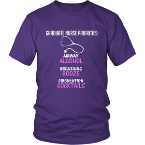 Graduate Nurse Priorities Alcohol Booze Cocktails T-shirt teelaunch District Unisex Shirt Purple S