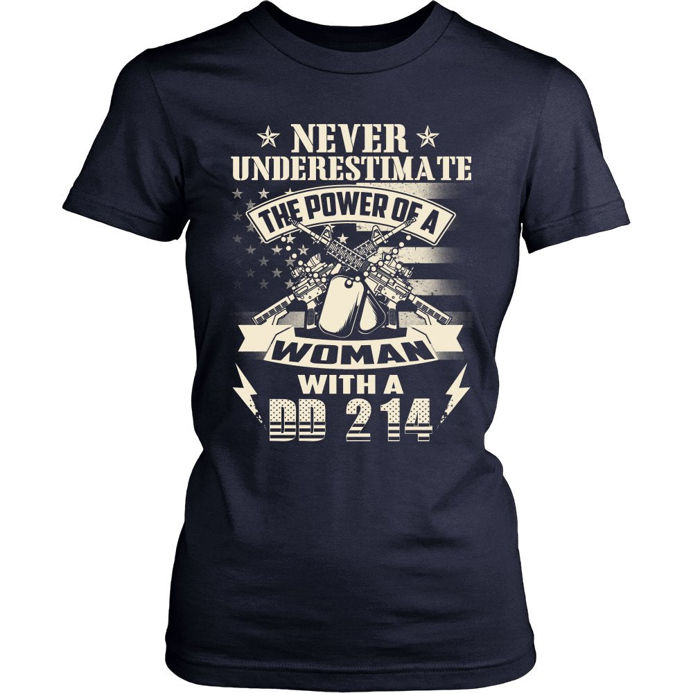 Never Underestimate The Power Of A Woman With A DD 214 T-shirt teelaunch District Womens Shirt Navy S