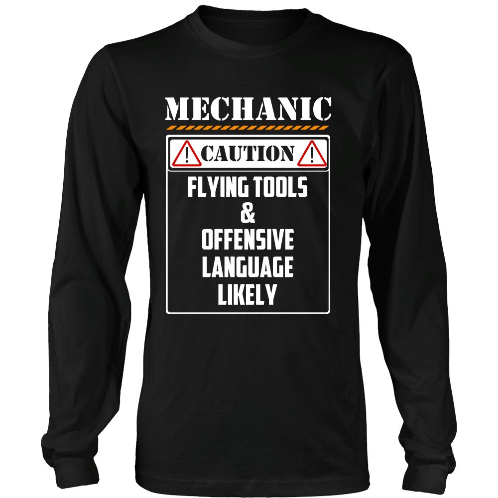 Mechanic Caution T-shirt teelaunch District Long Sleeve Shirt Black S