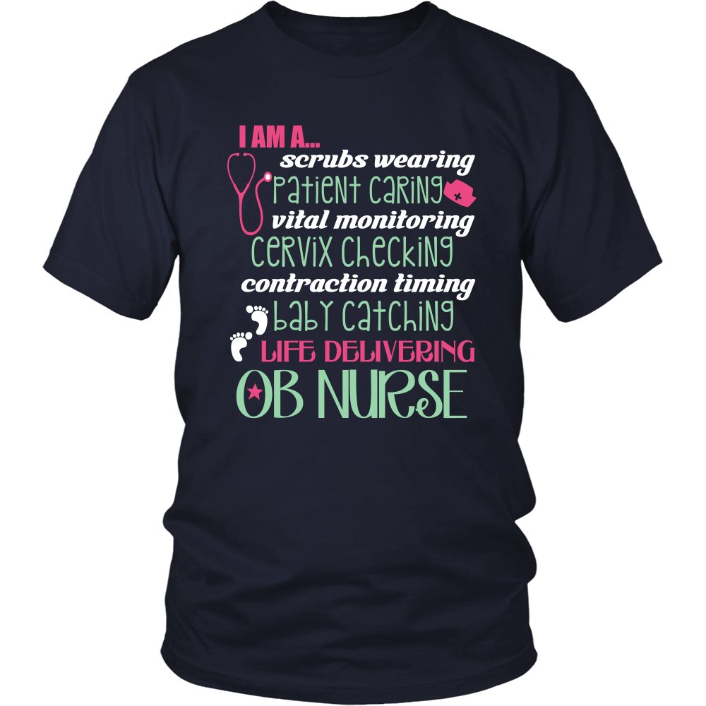 Proud OB Nurse T-shirt teelaunch District Unisex Shirt Navy S