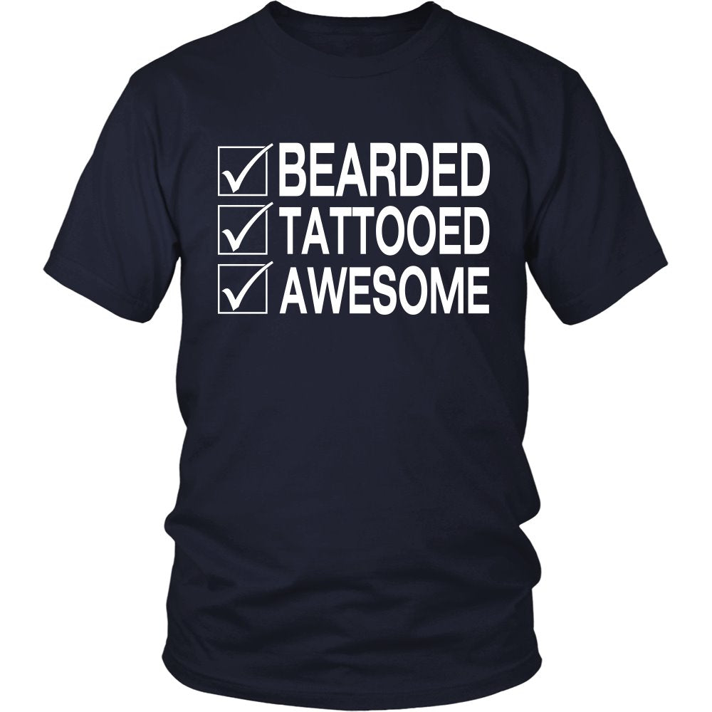 Bearded Tattooed Awesome T-shirt teelaunch District Unisex Shirt Navy S