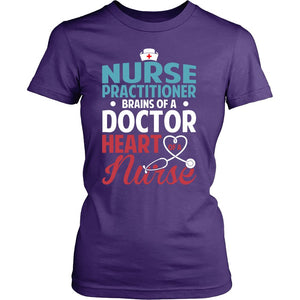 Nurse Practitioner - Brains Of A Doctor Heart Of A Nurse T-shirt teelaunch District Womens Shirt Purple XS