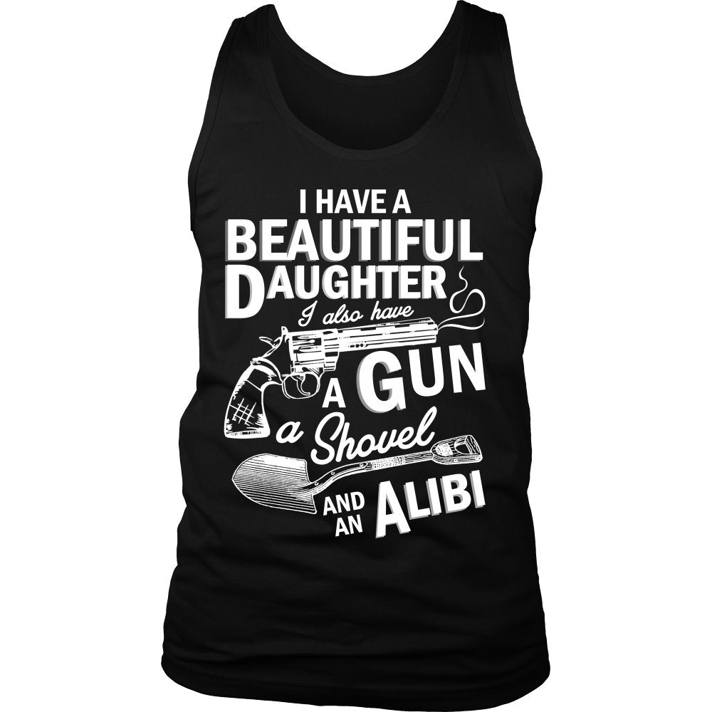 I Have A Beautiful Daughter, I Also Have A Gun A Shovel And An Alibi T-shirt teelaunch District Mens Tank Black S