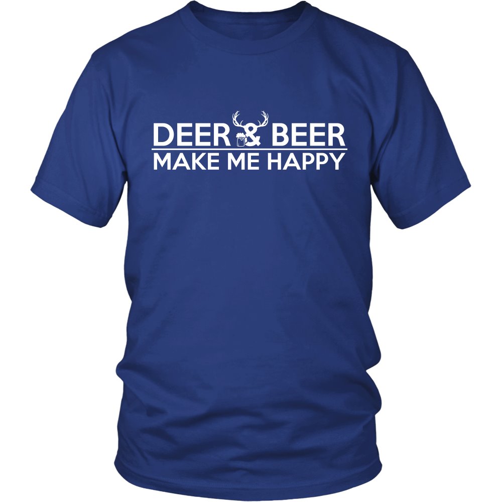 Deer And Beer Make Me Happy T-shirt teelaunch District Unisex Shirt Royal Blue S