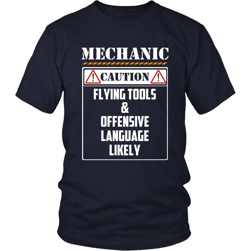 Mechanic Caution T-shirt teelaunch District Unisex Shirt Navy S