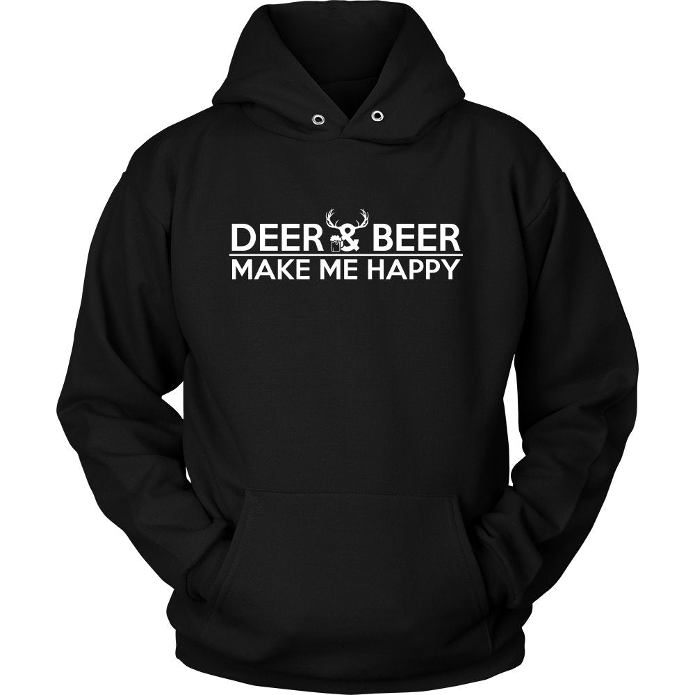 Deer And Beer Make Me Happy T-shirt teelaunch Unisex Hoodie Black S