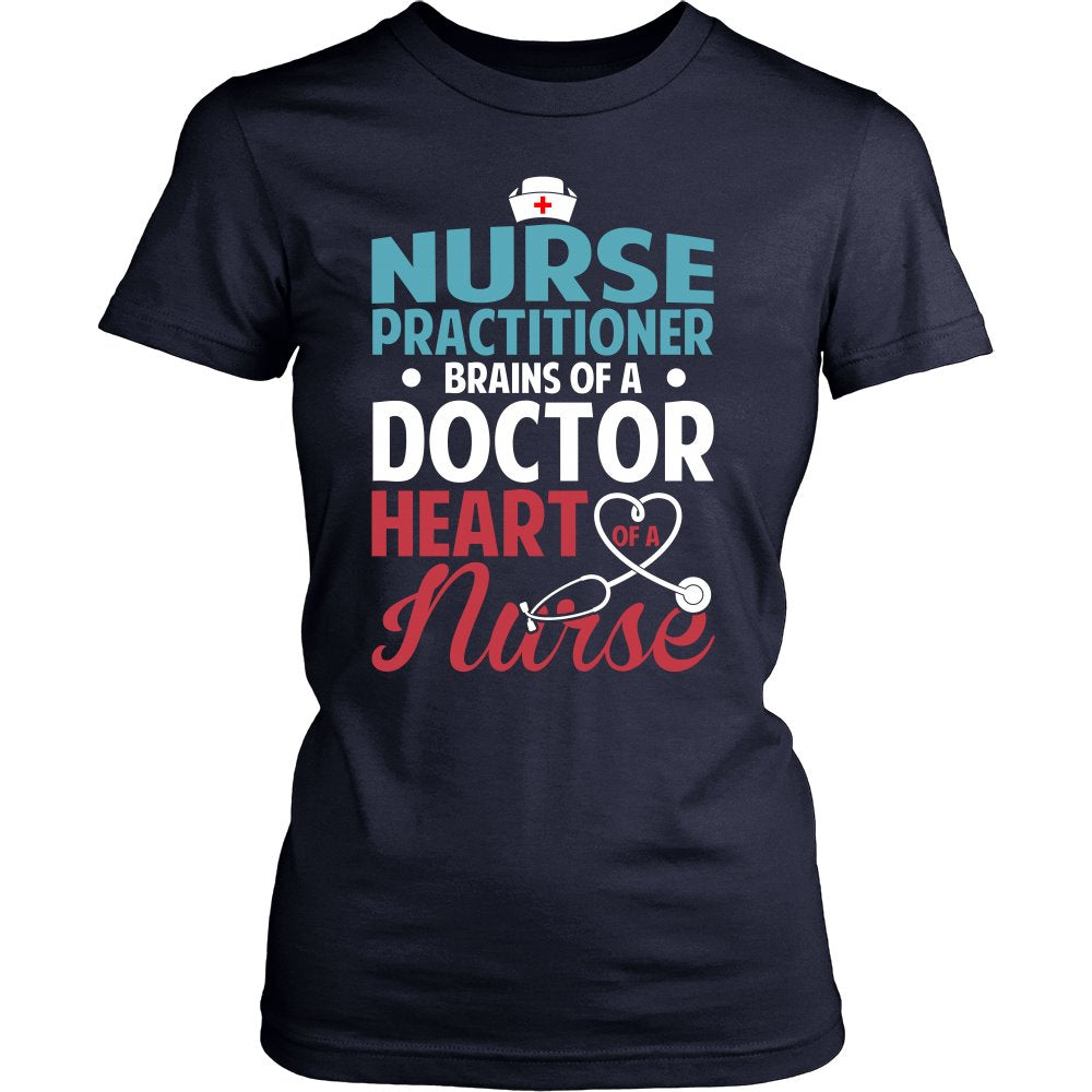 Nurse Practitioner - Brains Of A Doctor Heart Of A Nurse T-shirt teelaunch District Womens Shirt Navy XS