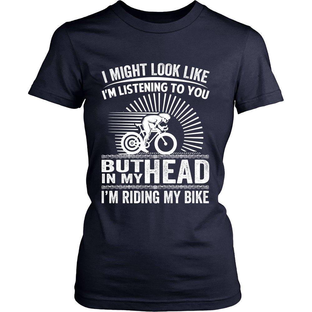 In My Head I'm Riding My Bike T-shirt teelaunch District Womens Shirt Navy S