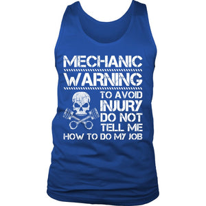Mechanic Warning! T-shirt teelaunch District Mens Tank Royal Blue S