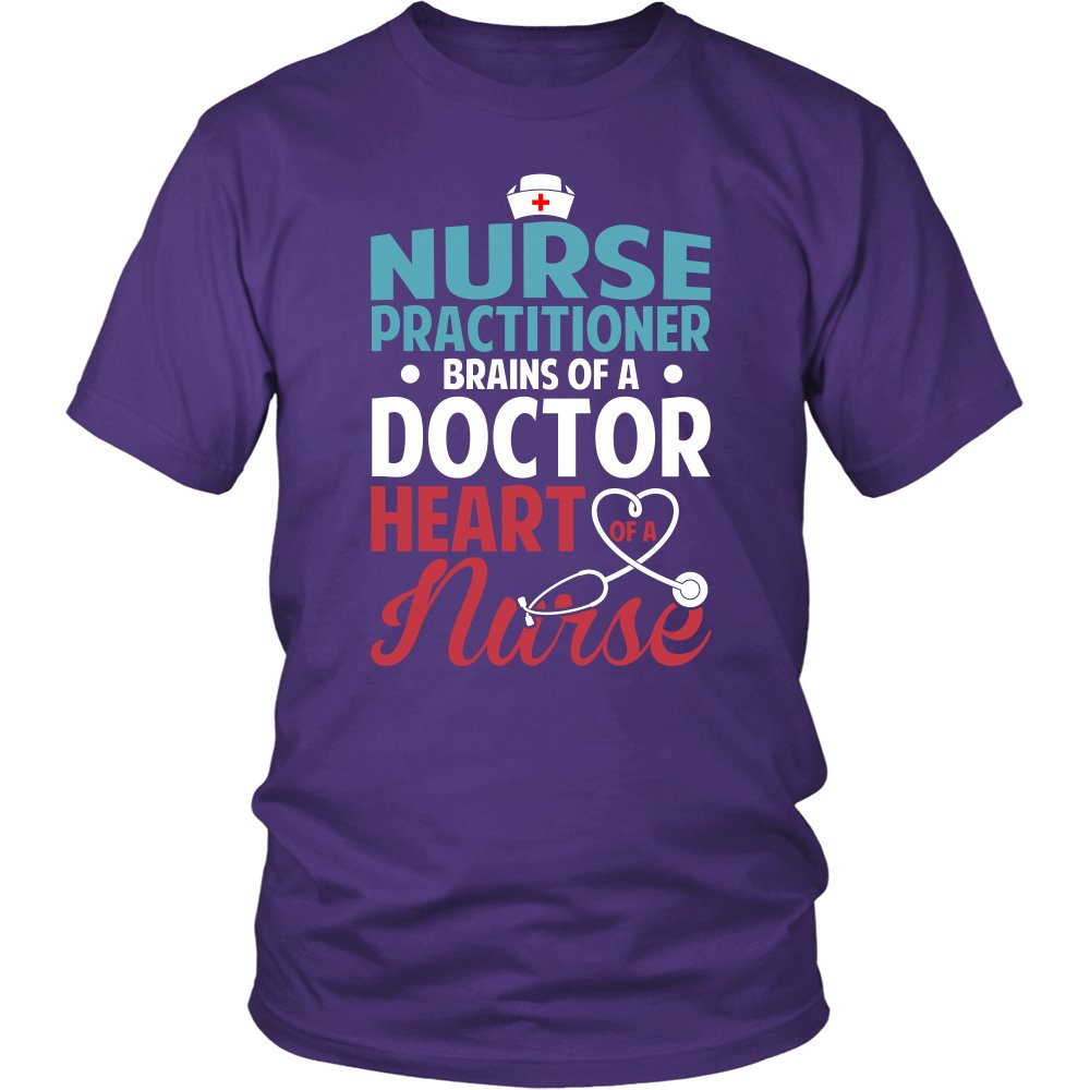 Nurse Practitioner - Brains Of A Doctor Heart Of A Nurse T-shirt teelaunch District Unisex Shirt Purple S
