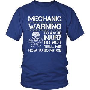 Mechanic Warning! T-shirt teelaunch District Unisex Shirt Royal Blue S