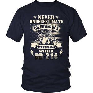 Never Underestimate The Power Of A Woman With A DD 214 T-shirt teelaunch District Unisex Shirt Navy S