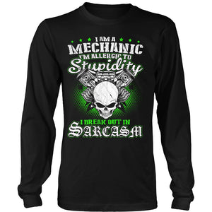 Mechanic - I'm Allergic To Stupidity T-shirt teelaunch District Long Sleeve Shirt Black S