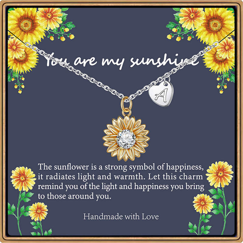 You Are My Sunshine - Initial Sunflower 925 Sterling Silver Necklace