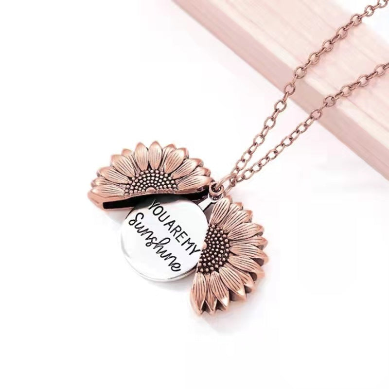 You Are My Sunshine Sunflower Necklace GrindStyle Rose Gold 