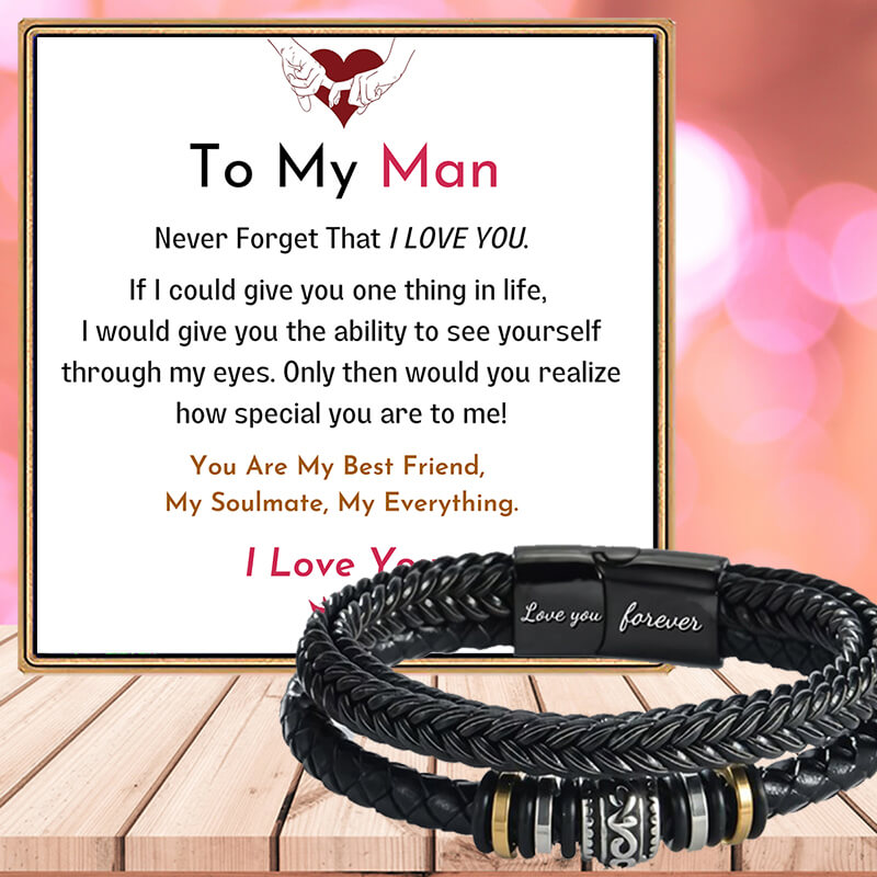 To My Man - You Are Special To Me - Braided Leather Bracelet with Message Card